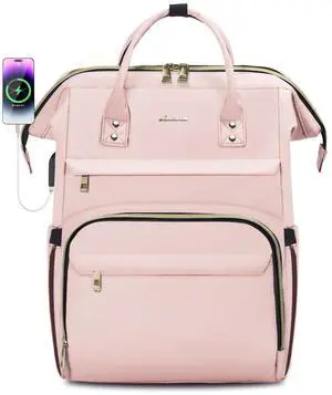 LOVEVOOK Laptop Backpack for Women,18 Inch Professional Womens Travel Backpack Purse Computer Laptop Bag Nurse Teacher Backpack,Waterproof College Work Bags Carry on Back Pack with USB Port, Pink
