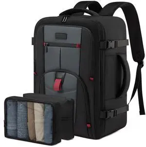 LOVEVOOK Travel Laptop Backpack for Men, 35L Large Carry On Backpack Personal Item Size, Airline Approved Waterproof Bookbag with 2 Packing Cubes Fits 15.6" Laptop, Black&Gray
