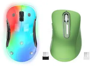 memzuoix 2.4G Wireless Mouse, Cordless Computer Mice Wireless Mouse for Laptop, Desktop, PC, MacBook- 2 Pack (LED Rechargeable Wireless Mouse+ Green Wireless Mouse)