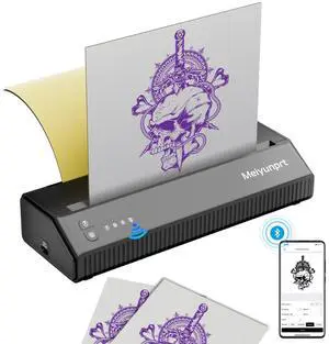 Meiyunprt Tattoo Stencil Printer, Wireless Tattoo Printer Machine with 10pcs Transfer Paper, Thermal Stencil Printer Bluetooth, Tattoo Supplies for Tattoo Artists & Beginners