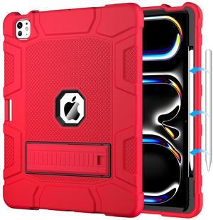 MARIWIVI Case for iPad Pro 13 inch Case 2024 (M4), iPad 13 Pro Case with Pencil Holder, Built-in Stand Shockproof Rugged Protective Cover for iPad Pro 13 inch 2024 7th Gen (Red)