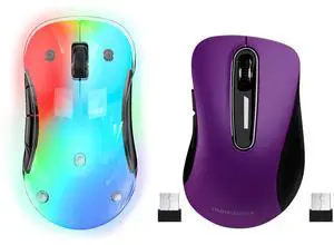 memzuoix 2.4G Wireless Mouse, Cordless Computer Mice Wireless Mouse for Laptop, Desktop, PC, MacBook- 2 Pack (LED Rechargeable Wireless Mouse+ Purple Wireless Mouse)