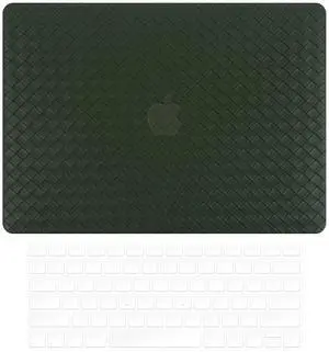 Miloocul Compatible with 2023-24 MacBook Air 15 M2 A2941/M3 A3114 Solid Woven Leather Plaid Plastic Hard Shell Case with Keyboard Cover(Green, 2023-24 MacBook Air 15 M2 A2941/M3 A3114)