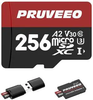 PRUVEEO 256GB A2 U3 V30 4K UHD High Speed Micro SDXC Memory Card with Adapter and Card Reader for Dash Cam Smartphones Tablets Cameras, 1500 Write and Erase Cycles