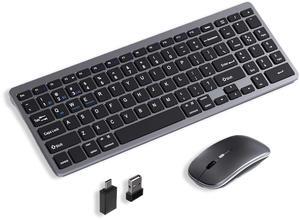 LINKEET Dual-Mode Wireless Keyboard and Mouse Combo, Rechargeable 2.4G/Bluetooth Keyboard Mouse Set with USB A-C Adapter, Ultra Slim Compact Design Silent Keys for PC/Laptop/Win/Mac, Grey Black