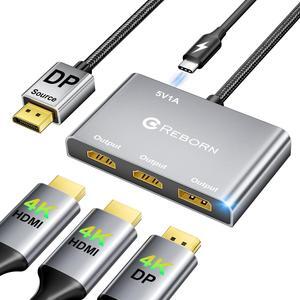 Reborn DisplayPort to Dual HDMI Adapter and DP Adapter 4K@60Hz DP to HDMI 1 in 3 Out Splitter Extended Display, DP Source to 2 HDMI Adapter and DP Adapter with PC, Graphics Card, Lenovo, HP and More