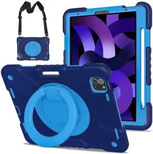 SCSVPN for iPad Air 5th/ 4th Generation 10.9'' Case, iPad Pro 11 Inch Case 4th/3rd/2nd/1st Gen 2022 2021 2020 2018: Protection Kids Cover with Pencil Holder-Stand-Handle-Shoulder Strap, Navy Blue