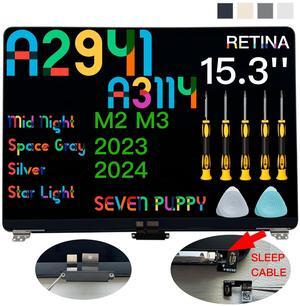Seven Puppy Replacement for Air 15.3" M2 M3 2023 2024 A2941 A3114 EMC 8301 8612 9301 15.3 inches 2880x1864 Full LCD Screen Display Complete Assembly (Silver)