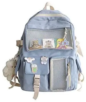 SIFRTOA Kawaii Backpack with Adorable Accessory Aesthetic Backpack Cute Backpacks Waterproof for Women (Blue)