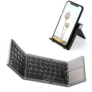 Generic Foldable Bluetooth keyboard with touchpad, full-size wireless folding stand, rechargeable portable travel suitable for iOS, Android, Windows, Mac OS, supporting 3 devices (grey)