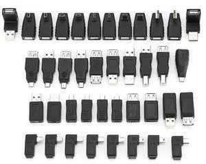 40 Pack USB Adapter Kit, Angled Micro Mini USB Type B Converter Set for Cable Management and Device Connectivity Solutions