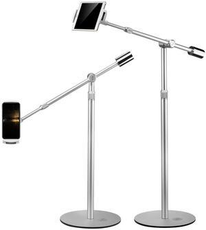 suptek Aluminum Tablet Floor Stand 360deg Flexible Height Adjustable Cell Phone Holder Mount for iPad, iPhone, Samsung, Asus and More 4.7-11 inch Devices, Good for Bed, Kitchen, Office