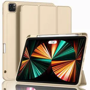 ZryXal New iPad Pro 12.9 Inch Case 2022/2021/2020(6th/5th/4th Gen) with Pencil Holder,Smart iPad Case [Support Touch ID and Auto Wake/Sleep] with Auto 2nd Gen Pencil Charging (Champagne Gold)