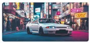 JDM Japanese Car Gaming Mouse Pad - Large Extended Desk Mat with Drifting Art, Non-Slip, Water-Resistant, Stitched Edges, 40×90cm (16''×36'')
