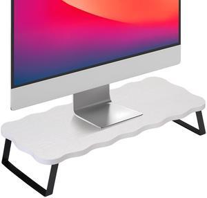 Monitor Stand Riser, Wooden Computer Stand for Desk, Wood and Steel Multi-Purpose Desktop Storage Laptop Riser Desk Shelf for Computer, Laptop, PC, Printer, 21.65 x 9.45 x 3.94 Inch Length (White/2 Pc