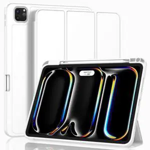 ZryXal New iPad Pro 13 Inch Case M4 (2024 Model, 7th Generation) with Pencil Holder, Smart iPad Case [Support Pencil Pro and Pencil (USB-C)], Support Touch ID and Auto Wake/Sleep (White)