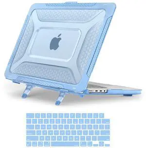 MOSISO Compatible with MacBook Pro 16 inch Case 2025-2021 M4 M3 M2 M1 A3403 A3186 A2991 A2780 A2485, Honeycomb Shockproof TPU Bumper Hard Shell Case with Fold Kickstand&Keyboard Skin, Air Blue