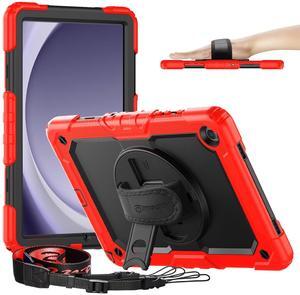 Timecity Case for Samsung Galaxy Tab A9 Plus 11'' 2024 (SM-X210/X216/X218), Full-Body Shockproof Protection Case with Screen Protector, 360deg Rotating Stand, Hand Strap Case for A9 Plus Tablet- Red
