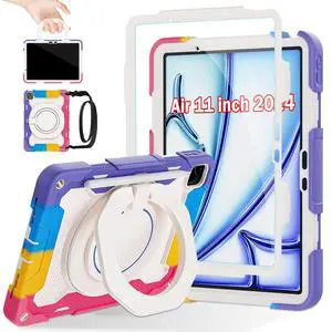 ROISKIN for iPad Air 11 inch Case (M3 2025/M2 2024)/ Air 6th Generation for Kids with HD Screen Protector, 360 Rotating Kickstand, Shoulder Strap, Rugged Heavy Duty Military Case for iPad Air 11