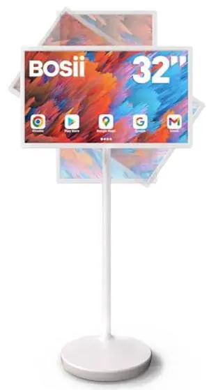 BOSII 32-Inch Portable TV Touchscreen - 6GB RAM + 128GB Storage 1080P FHD Monitor Touch Screen Rolling TV on Wheels with Built-in 148wh Battery Android 13 OS Remote Control