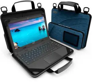 13-14 Inch Always-On Chromebook Case with Pouch and Shoulder Strap, Work-in Hard Protective Laptop Case for Students & Business