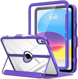 MoKo for iPad 11-inch (A16) 11th Generation Case 2025/ iPad 10th Generation Case with Pencil Holder 2022 10.9 inch, Built-in Screen Protector Clear Back, Multi Angle Viewing Stand, Dark Violet
