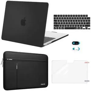 MOSISO Compatible with MacBook Air 13 inch Case 2025 2024 2023 2022 M4 A3240 M3 A3113 M2 A2681,Hard Case&Horizontal Vertical Sleeve Bag&Keyboard Skin&Webcam Skin&Screen Film for MacBook Air 13.6,Black