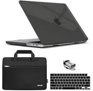 IBENZER Case for MacBook Pro 14 Inch Case 2025 2024 M4 M3 M2 M1 A3112 A3185 A3401 A2918 A2992 A2779 A2442 Pro/Max, HardShellCase & SleeveBag &KeyboardCover &Type-c(2025-2021),CrystalBlack,T14CYBK+3