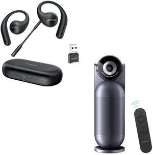 EMEET Airflow Open Ear Headphones with Mic, Bluetooth 5.3 Wireless Headsets with Detachable Microphone, Meeting Capsule (Gen 2), 360deg 4K Capture, 1080p AI Video Conference Camera