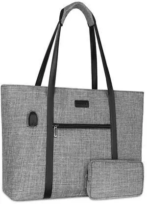 MOSISO USB Port Laptop Tote Bag for Women,Compatible with MacBook Air 15 inch M3 M2/Pro 16 M4 M3 M2 M1,15-15.6 inch Notebook, Work Travel Business Computer Bag with Small Purse, Gray