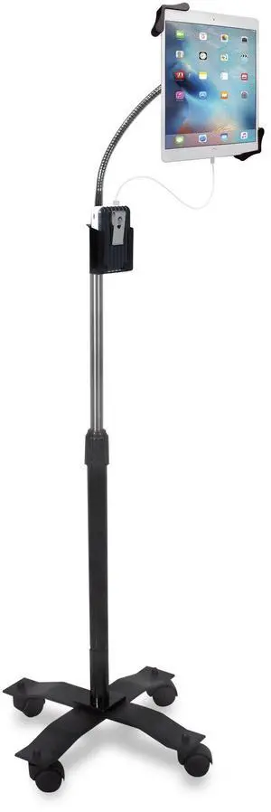 Gooseneck Floor Stand - CTA's Compact, Adjustable Gooseneck with Swivel Casters for iPad 7th/ 8th/ 9th Gen 10.2", iPad Air 4, 12.9", Surface Pro, Zebra & Other 7-13" Tablets (PAD-CGS)