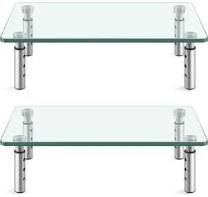 KKTONER GLASS Monitor Stand with Height Adjustable for Home Office 2 Pack Computer Monitor Riser PC Screen Riser for Desk Organzier Laptop