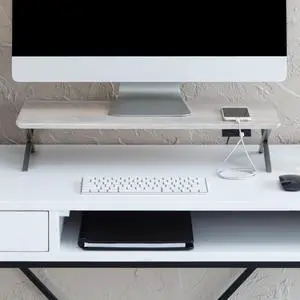 Anji Mountain Monitor Stand - Desktop Organizer & Laptop Riser, Ergonomic Monitor Riser, Space-Saving Monitor Stand for Desk, Durable Construction, Easy Assembly, Ideal for Home & Office,White Wash