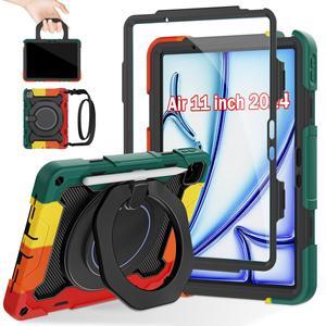 ROISKIN for iPad Air 11 inch Case (M3 2025/M2 2024)/ Air 6th Generation for Kids with HD Screen Protector, 360 Rotating Kickstand, Shoulder Strap, Rugged Heavy Duty Military Case for iPad Air 11