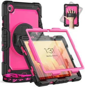 Timecity for Samsung Galaxy Tab A7 10.4 Case 2020/2022, SM-T500/T503/T505/T507/T509, Durable Sturdy Case with Screen Protector Swivel Stand Hand Shoulder Strap Drop-Proof for Galaxy A7 Tablet - Rose