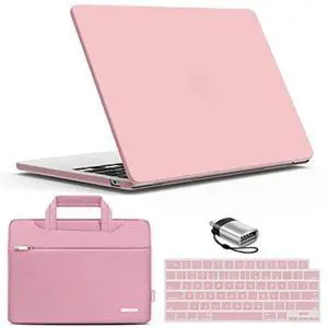 IBENZER Compatible with 2025 2024 2023 2022 MacBook Air 13 inch case M4 A3240 M3 A3113 M2 A2681, Hard Shell Case & Sleeve & Keyboard Cover & Type-C Adapter for Mac Air 13.6, Rose Quartz, KK-RQ+3
