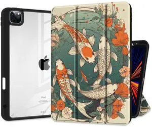 Batianda Case for 13-inch iPad Pro 2024 Case M4 Chip Model A2925 [Built-in Pencil Holder] Shockproof Cover with Clear Transparent Back Shell Soft TPU Bumper,Auto Sleep/Wake, Fish