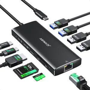 USB C Hub Multiport Adapter,10 in 1 USB C to USB HDMI Ethernet Hub USB C Dongle for MacBook Pro/Air, iPad Pro,Dell with 4K@60Hz HDMI+Ethernet+4USB+1USB-C Data Port+SD/TF Card Reader+100W PD (Black)