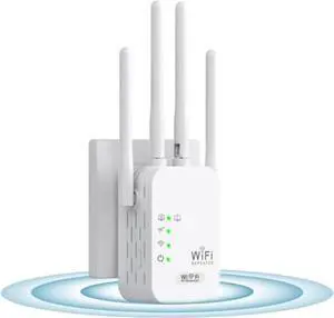 WiFi Extender Signal Booster, WiFi Booster Range Extender with Ethernet Port, Frequency Band 2.4GHz Only, 3dbi x 4, Coverage up to 1500 Sq.Ft