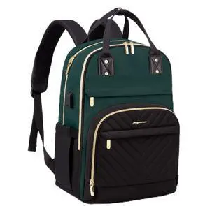 Laptop Backpack for Women Work Bag - 15.6 inch Travel Backpack with USB Charger College Bookbag Waterproof Business Computer Backpack Anti-theft Casual Backpacks for Nurse Teacher Black Green