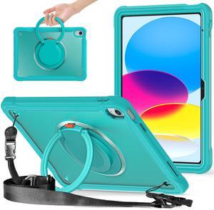 BATYUE iPad 9th Generation Case - Protective Case for 10.2 inch iPad 9th/ 8th/ 7th Generation 2021/2020/ 2019, Cover with Pencil Holder/360deg Swivel Stand/Shoulder Strap/Screen Protector - Light Blue