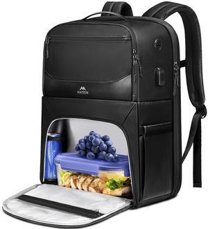 MATEIN Lunch Backpack for Men Work, Large 17 Inch Laptop Back Pack with USB Port, Waterproof PU-coated Insulated Backpack with Cooler Compartment & Cutlery Pocket, Commuter Bag for Office Business