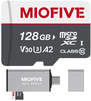 Miofive Memory Card - Ultimate Micro SD Card with USB 3.0 Type-C Card Reader 170MB/s, C10, U3, A2, V30, 4K for Dash Cams, Android Smartphones, Tablets, and Gaming Devices (128GB)