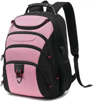 Boavan Laptop Backpack for men, 15.6 inch Laptop Bag with USB Port, Waterproof Travel Work Backpack Purse, Anti-Theft Teacher Nurse Doctor Casual Bookbags Office Business backpack,PinkBlack