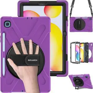 BRAECN for Galaxy Tab S6 Lite Case 10.4'' 2024,Rugged Protective Kids Case with Kickstand, Shoulder Strap, Hand Strap, S Pen Holder for Samsung Galaxy Tab S6 Lite 10.4"2024/2022/2020 -Purple