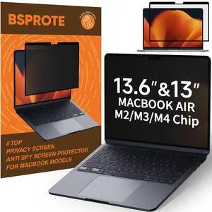 BSPROTE Privacy Screen for MacBook Air 13.6 & 13 Inch (2022-2025, M2, M3, M4), Anti-Spy Removable Laptop Privacy Filter Shield for Mac 13.6''