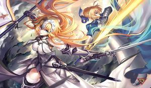 Japanese Anime Fate, Saber & Ruler Large Custom Mouse Pad/Playmat - Durable Rubber 14" x 24" for TCG
