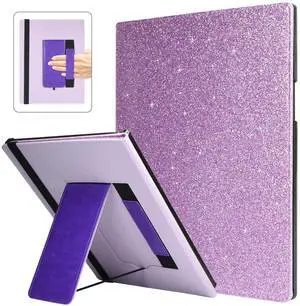Caweet Stand Case for Remarkable Paper Pro 11.8 Inch 2024, Hard Back Shell Protective Auto Sleep/Wake Book Folio Cover with Pen Holder and Hand Strap, Glitter Purple
