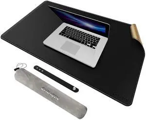 Chihein 32" x 20" Desk Mat with Cork & PU Leather, Dual Sided Desk Pad, Waterproof Computer Desk Mat for Office, Gaming, Home (Black)