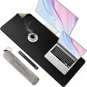 Chihein 43" x 16" Desk Mat with Cork & PU Leather, Dual Sided Desk Pad, Waterproof Computer Desk Mat for Office, Gaming, Home (Black)